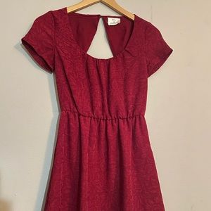 Red jacquard print mini dress with back cutout